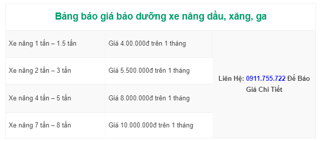 Bảng giá xe nâng xăng/dầu/gas